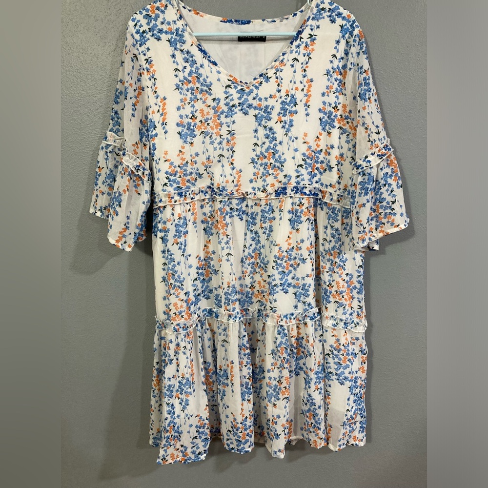 Floral Dress - White Blue and Orange